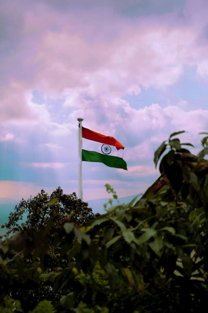 flag of india over tree leaves